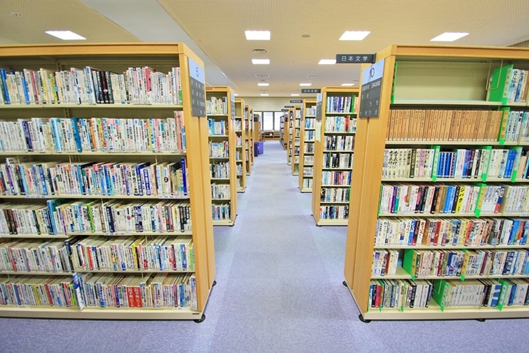 Shelves of books in a library