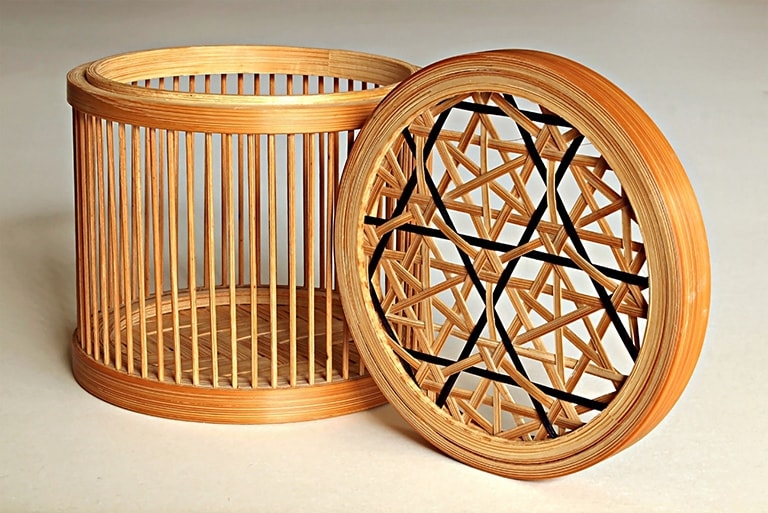 Decorative woven bamboo container