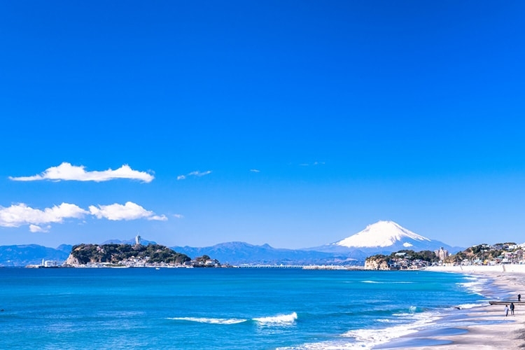 Landscape of Enoshima Beach and Mt. Fuji