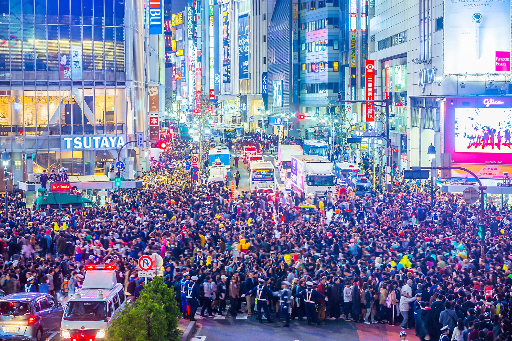 Massive crowd at the scramble outside Shibuya station