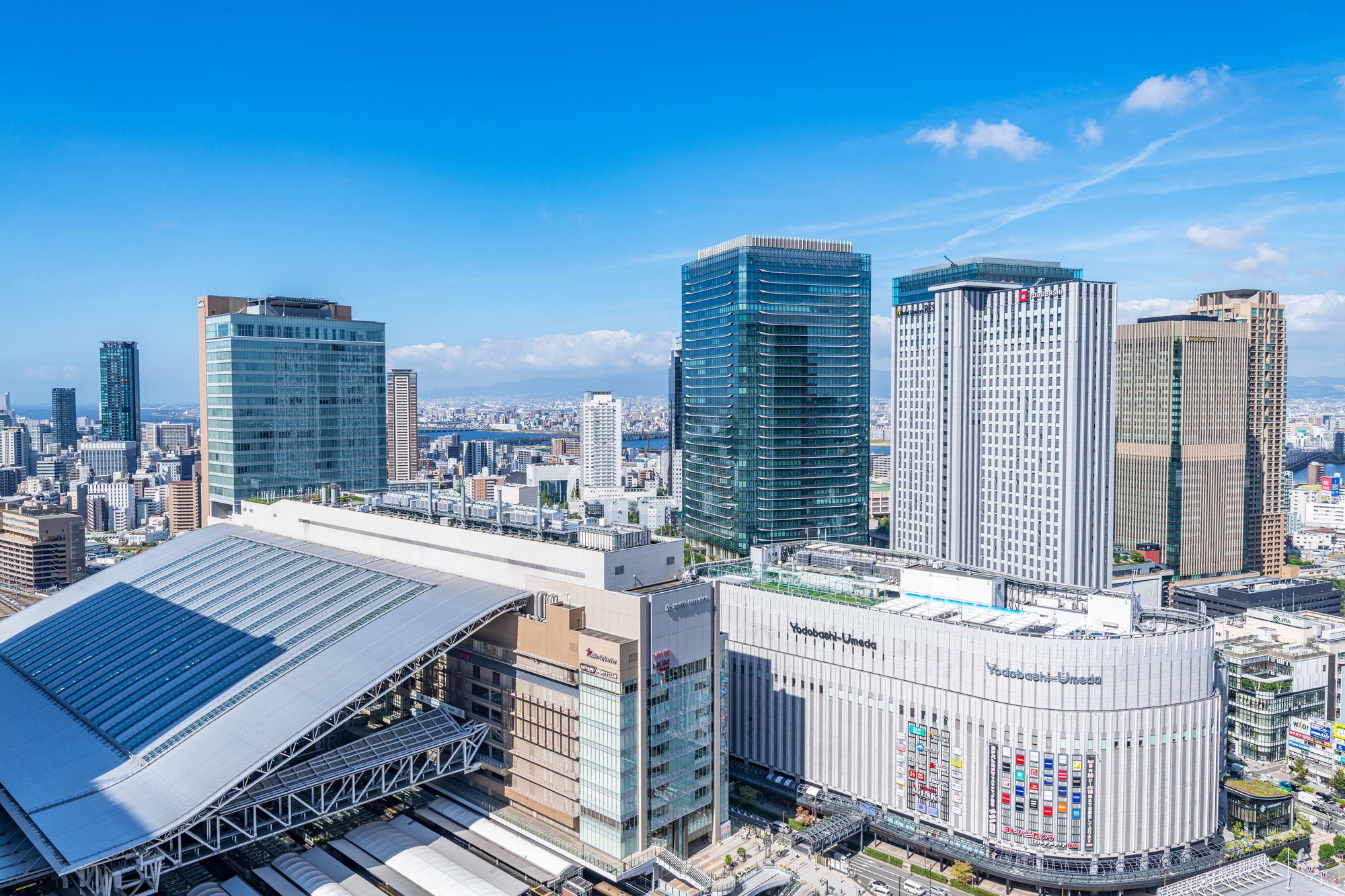 An aerial view of Osaka station