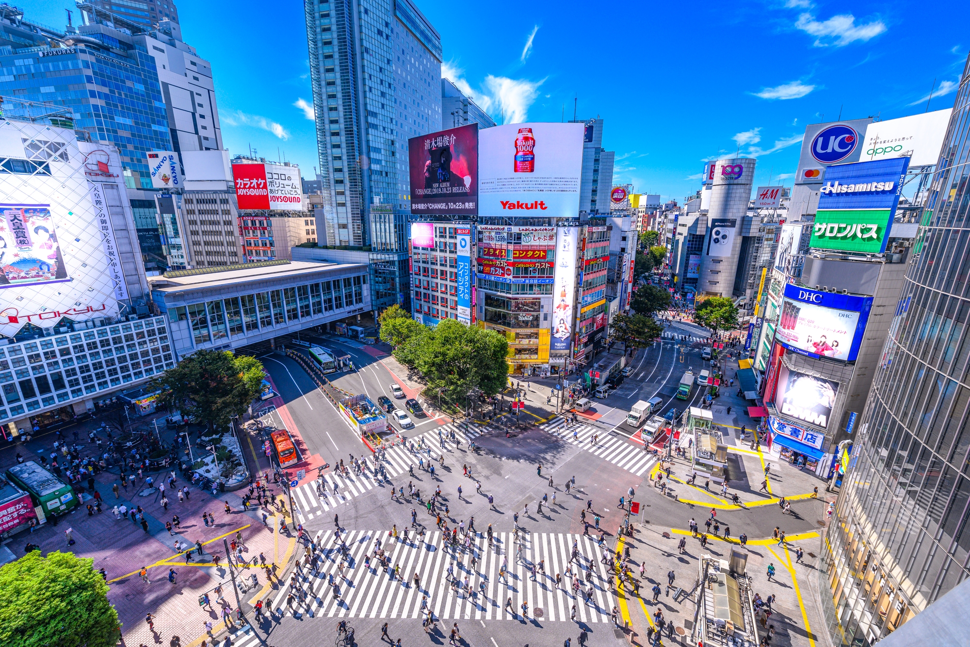 Aerial view of the Shibuya Scramble