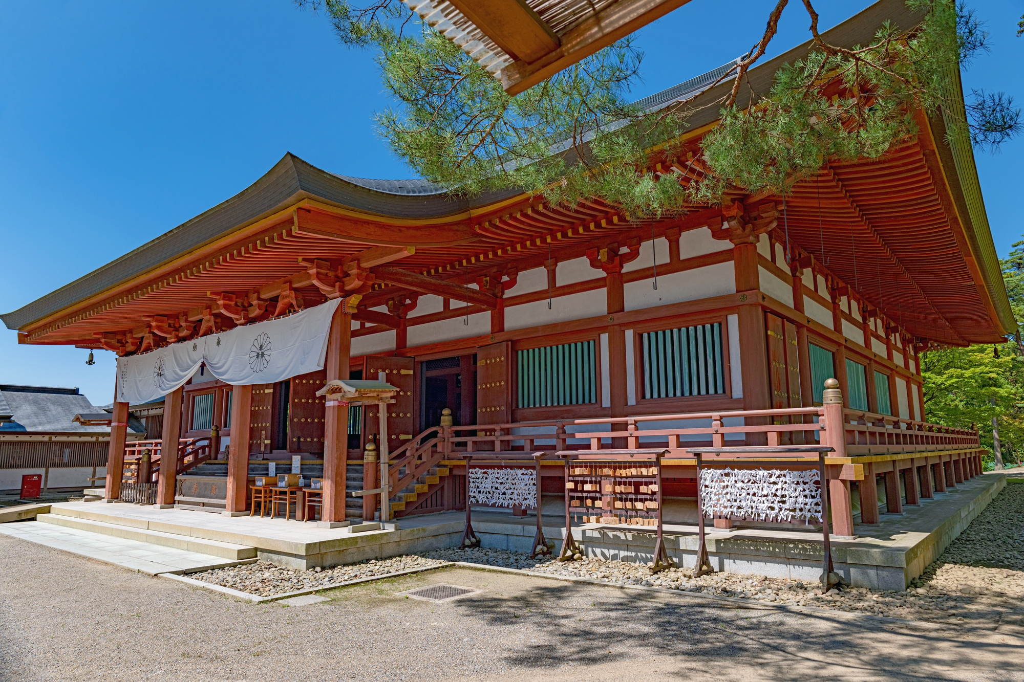 Shinto shrine building, painted in traditional orange