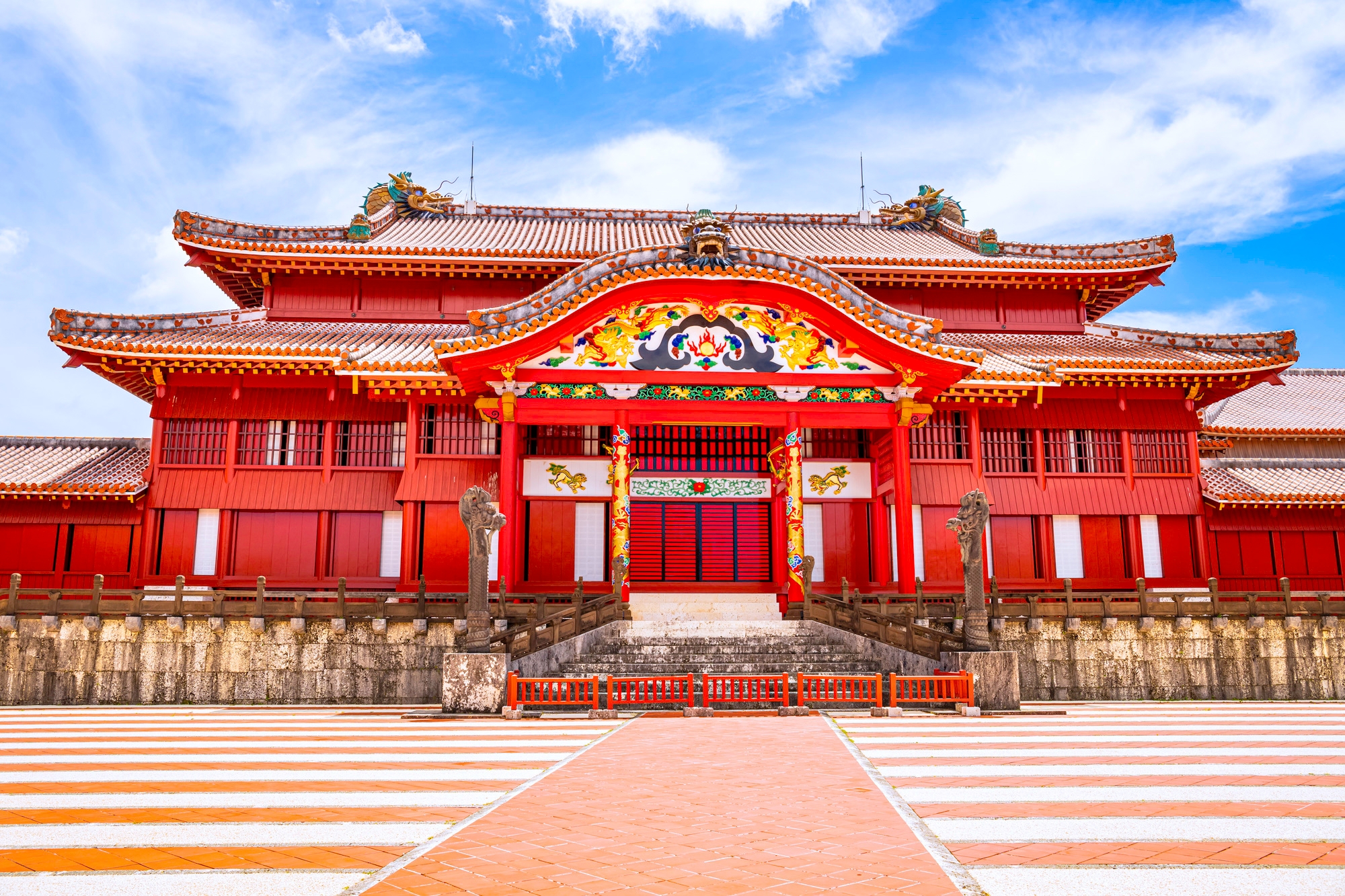 The bright red Shuri Castle in Okinawa