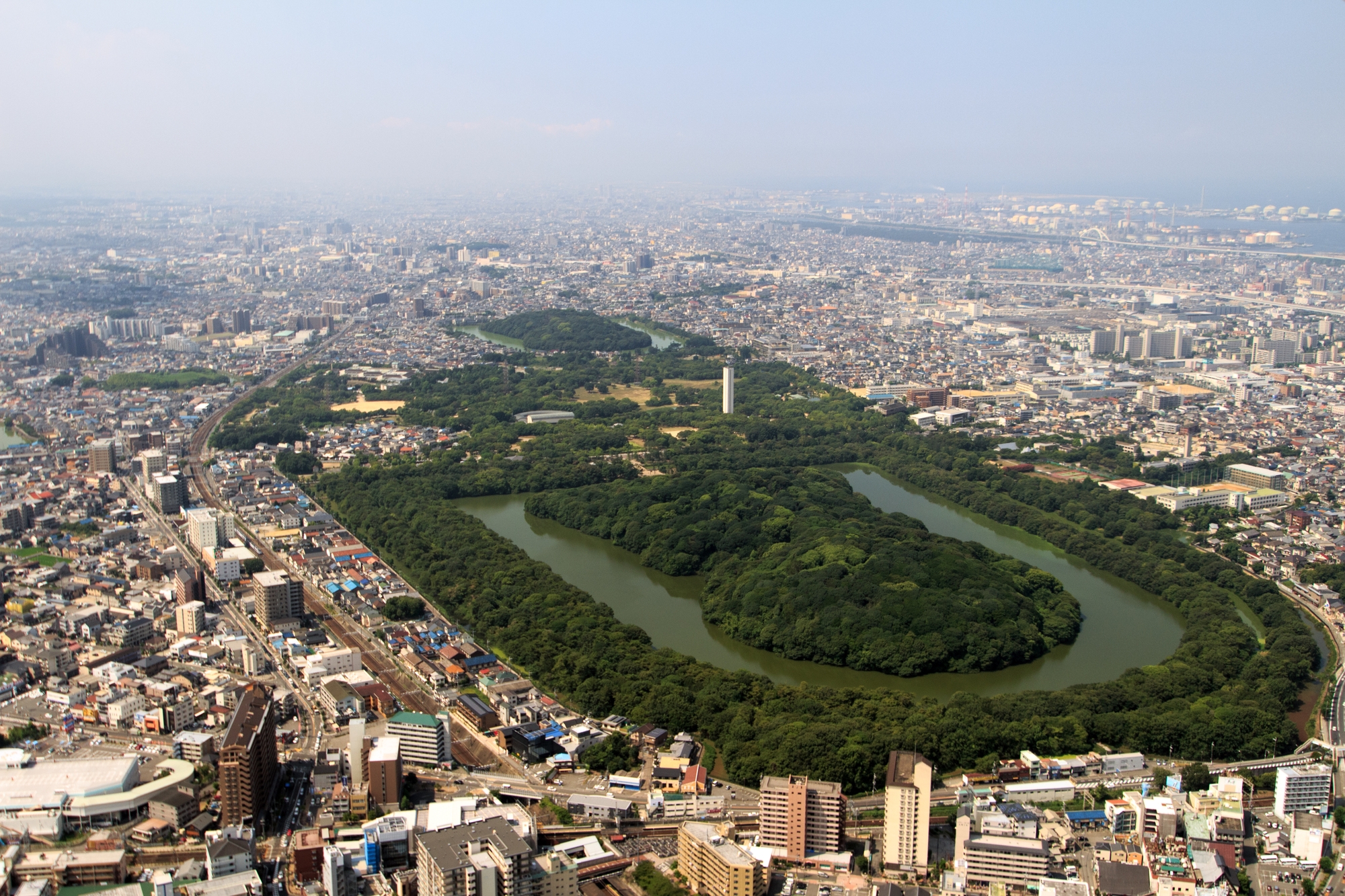 Aerial view of one of the largest Kofun burial mounds