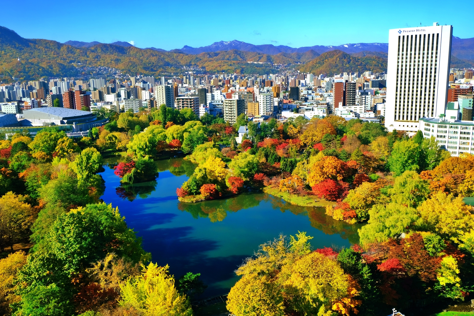 Aerial view of Nakajima Park, where the Hoheikan now stands