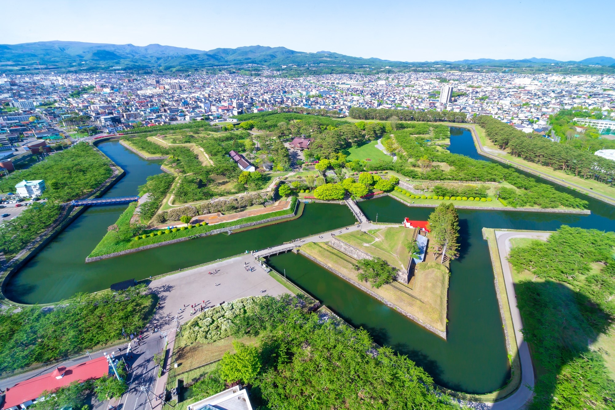 An aerial view of Goryokaku, showing the star shape of the fortress