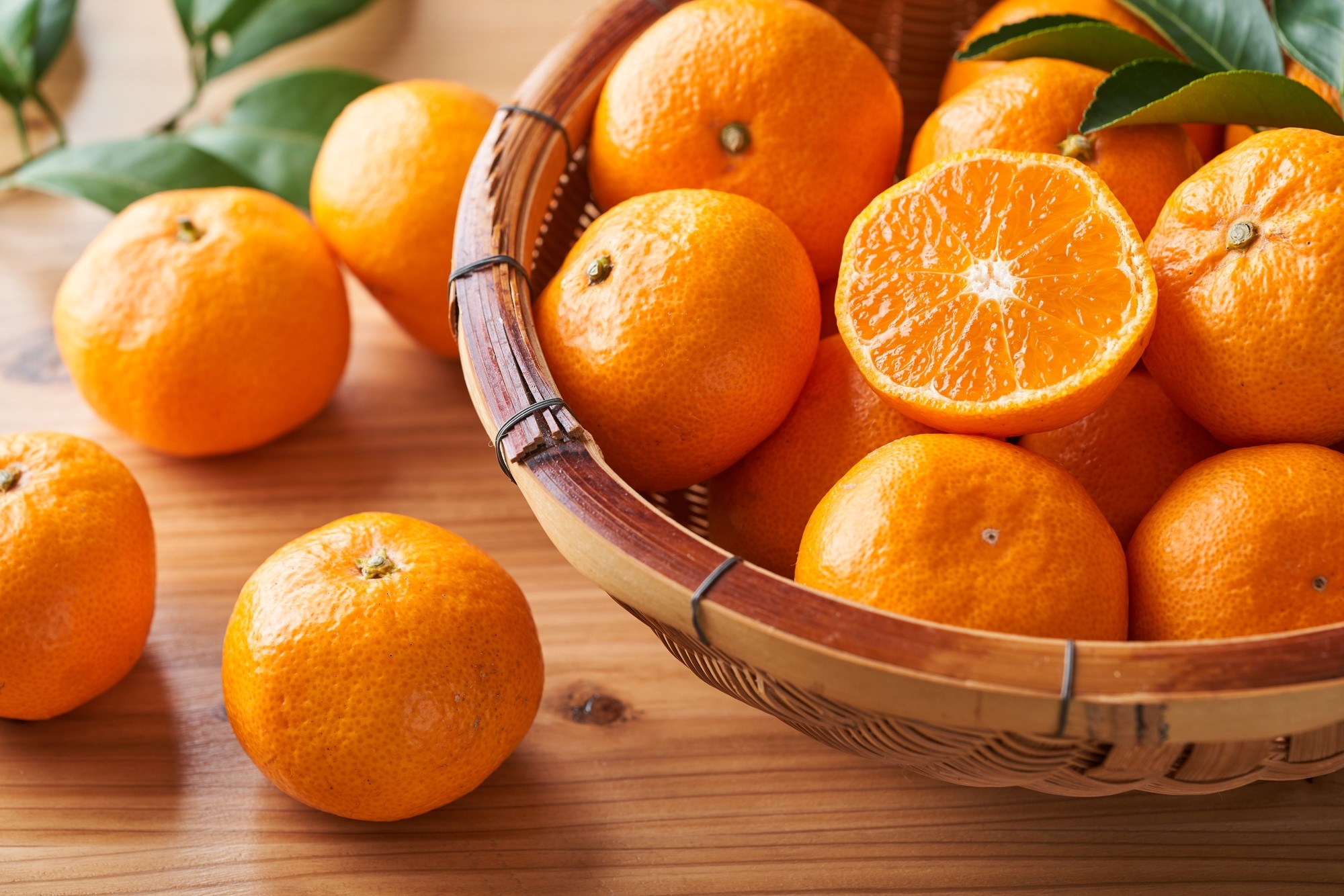 Oranges in a wicker basket