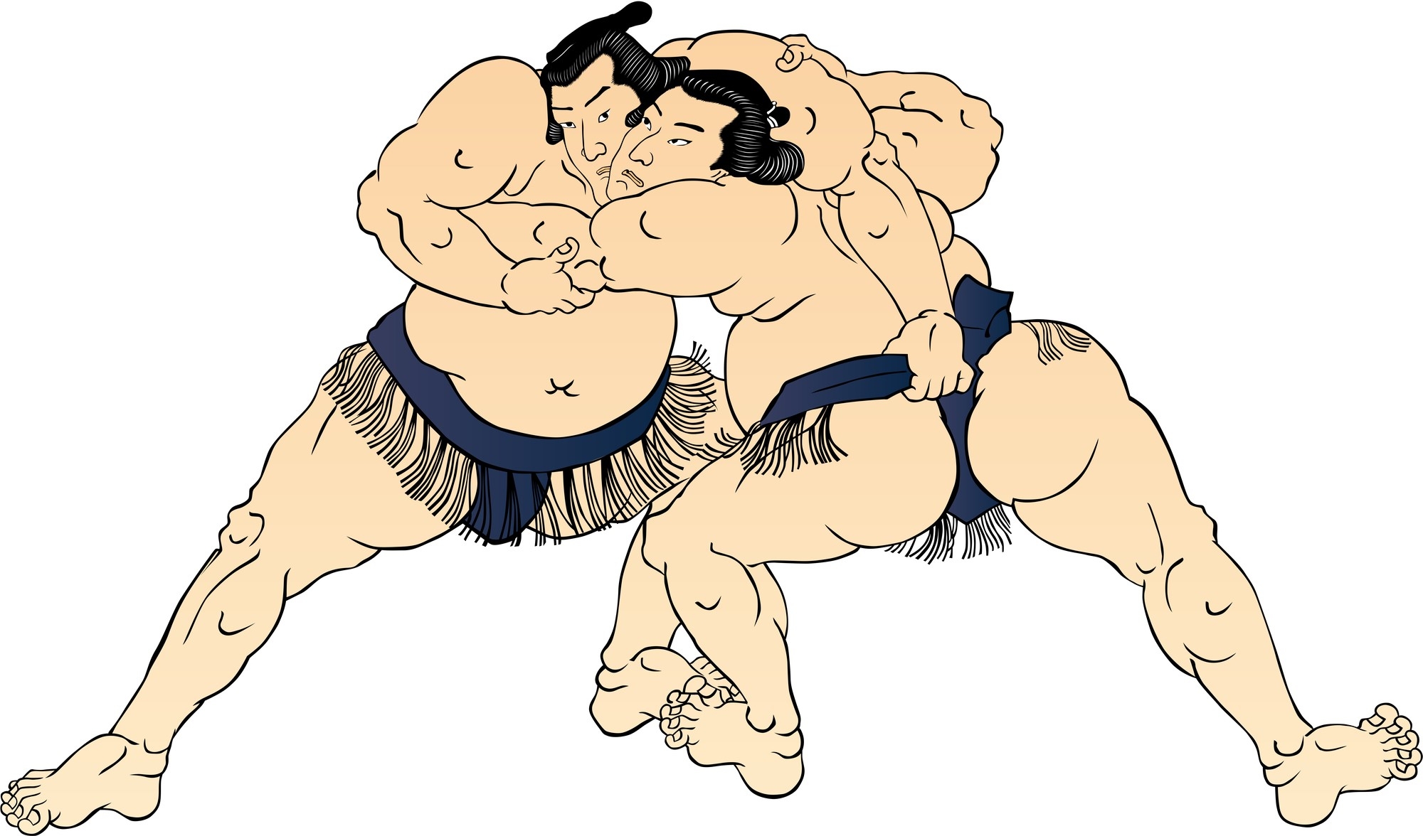 Classic-style illustration of two sumo wrestlers fighting