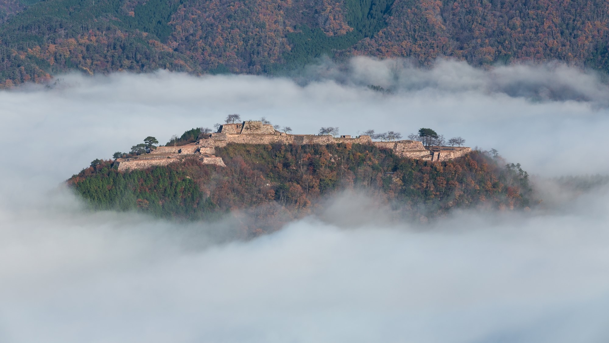 Mountaintop with Takeda Castle, surrounded by clouds