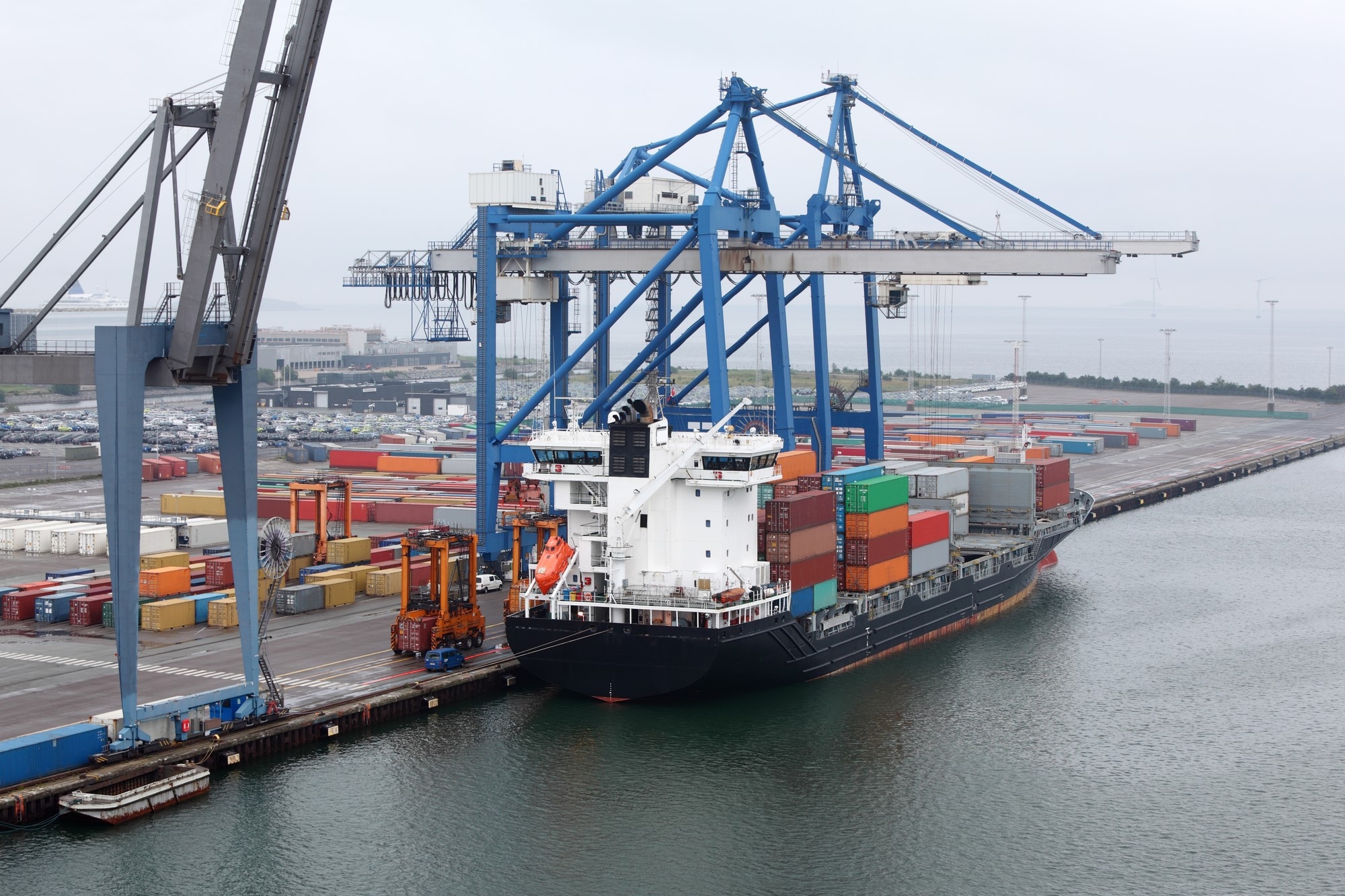 A cargo ship in port in Denmark