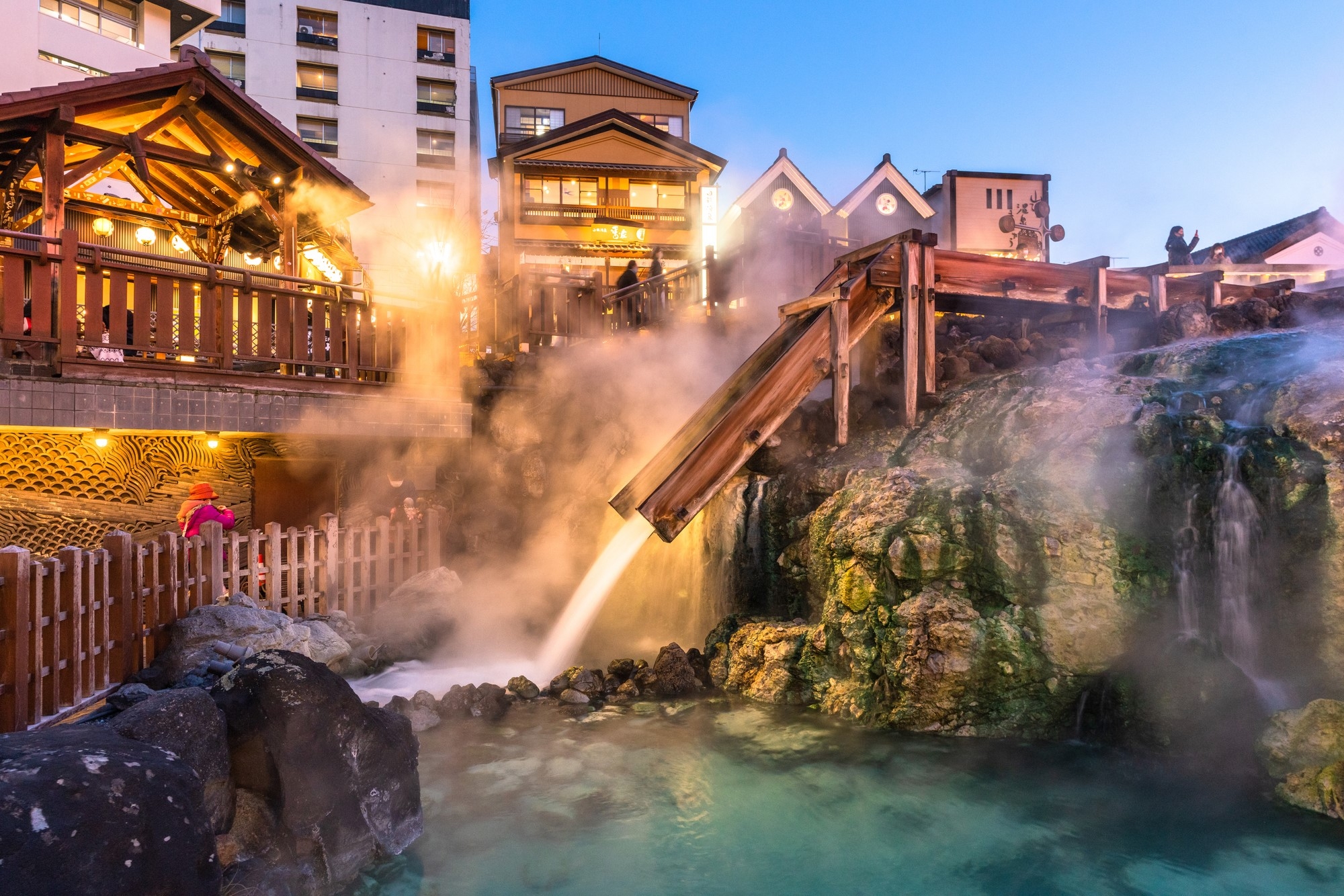 Hot water is flowing like a waterfall in the Yubatake field