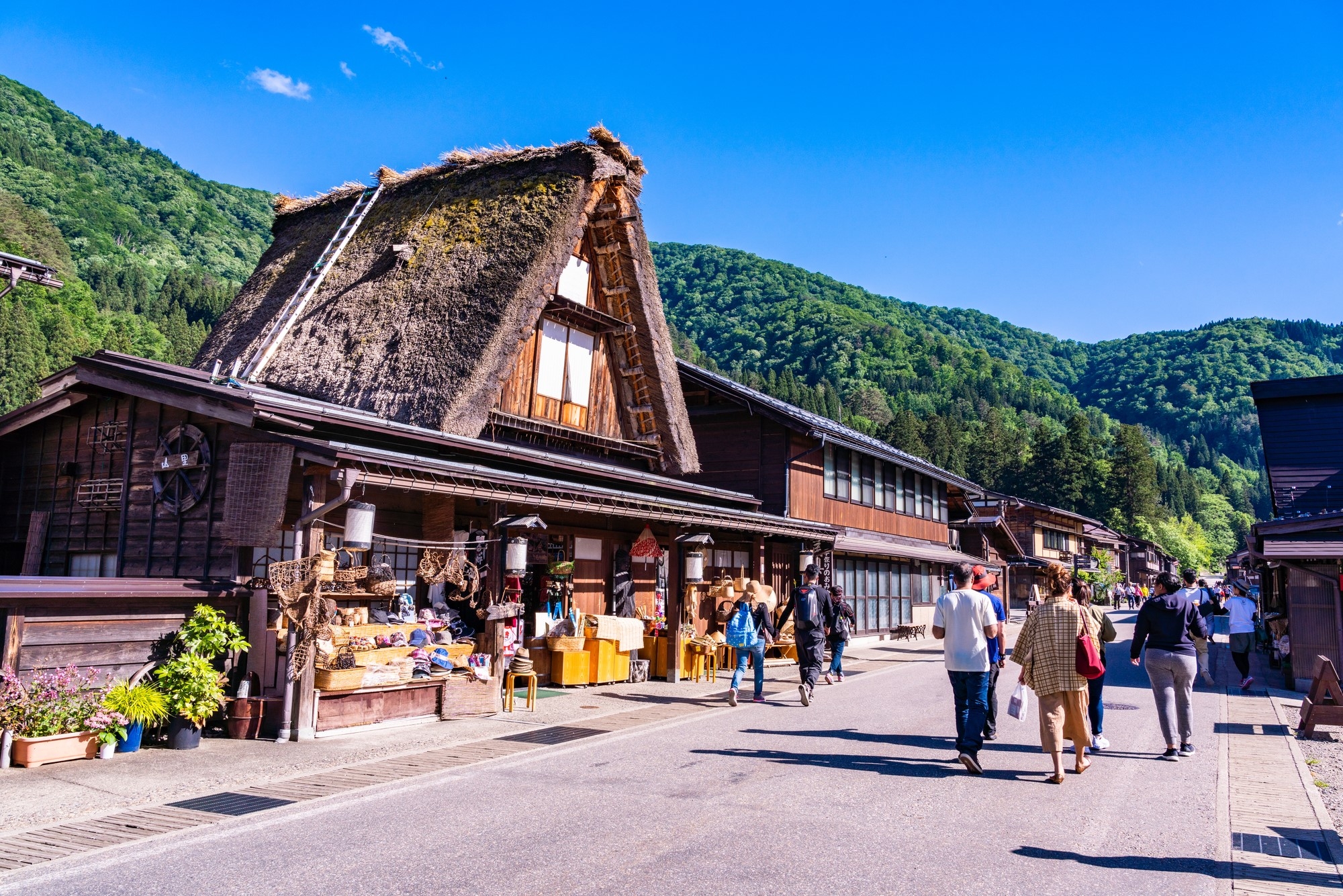 People walking on the street in Shirakawa Village