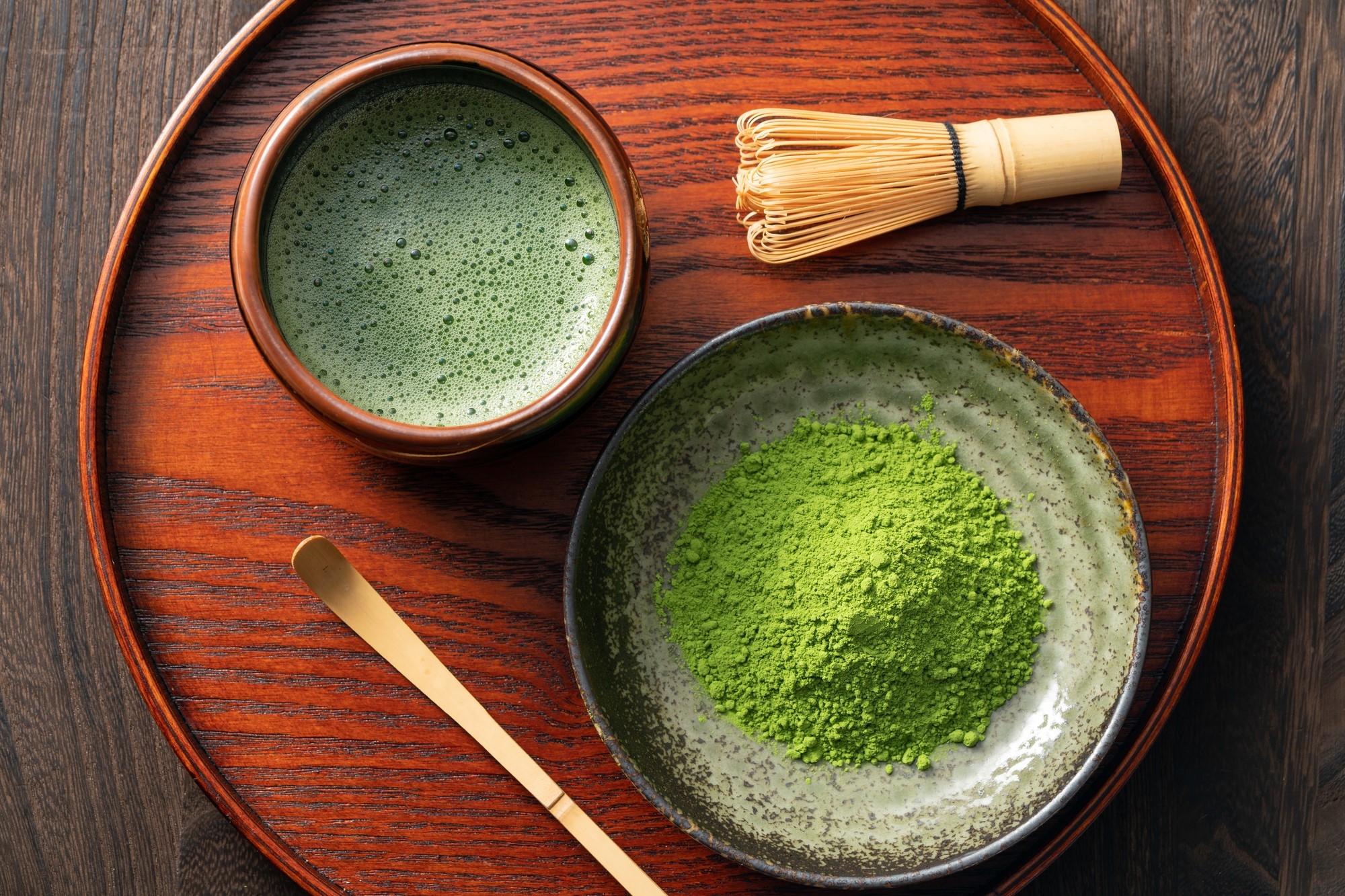 A matcha set on a tray