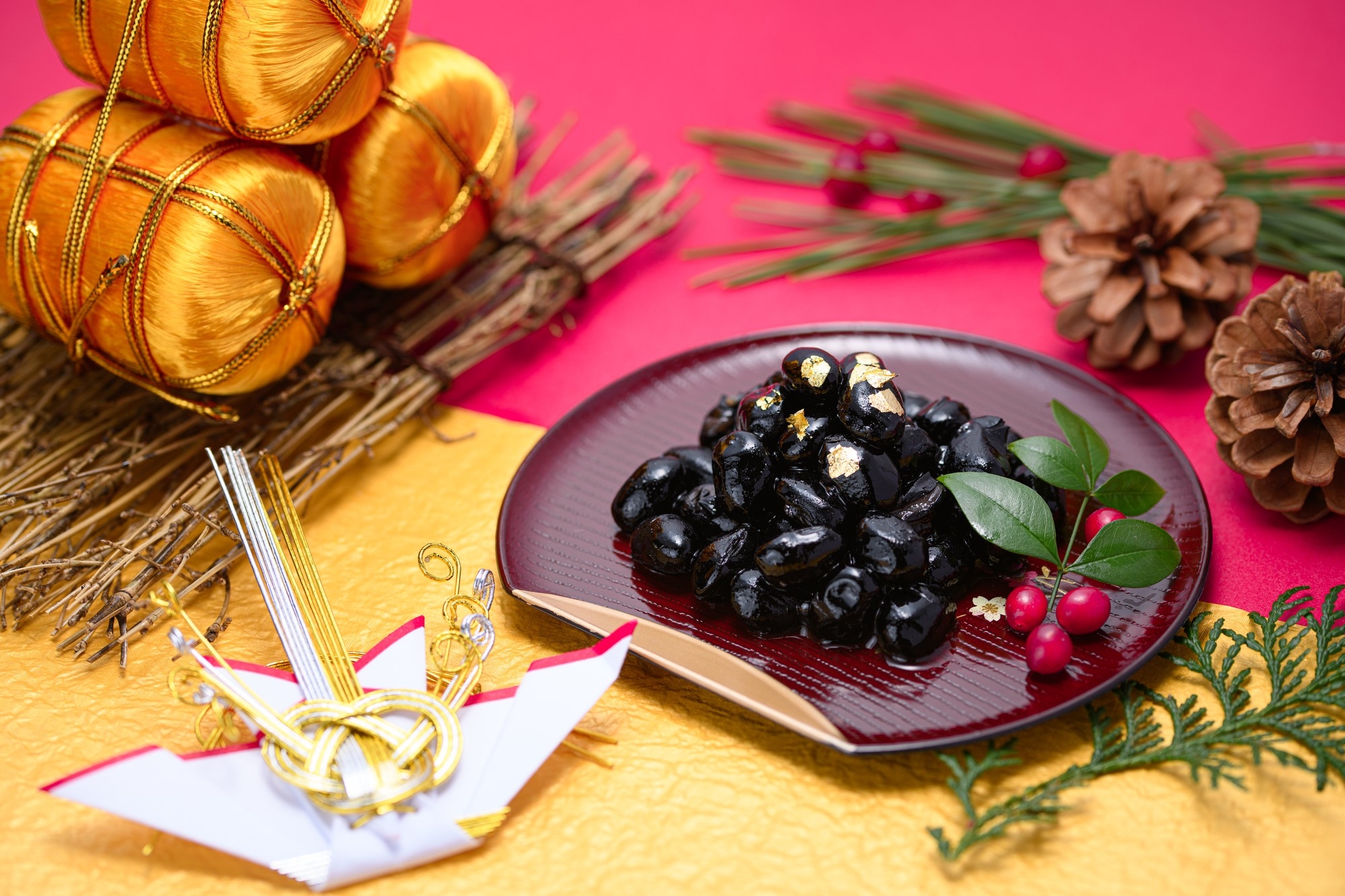 Kuromame or, black soybeans on a plate