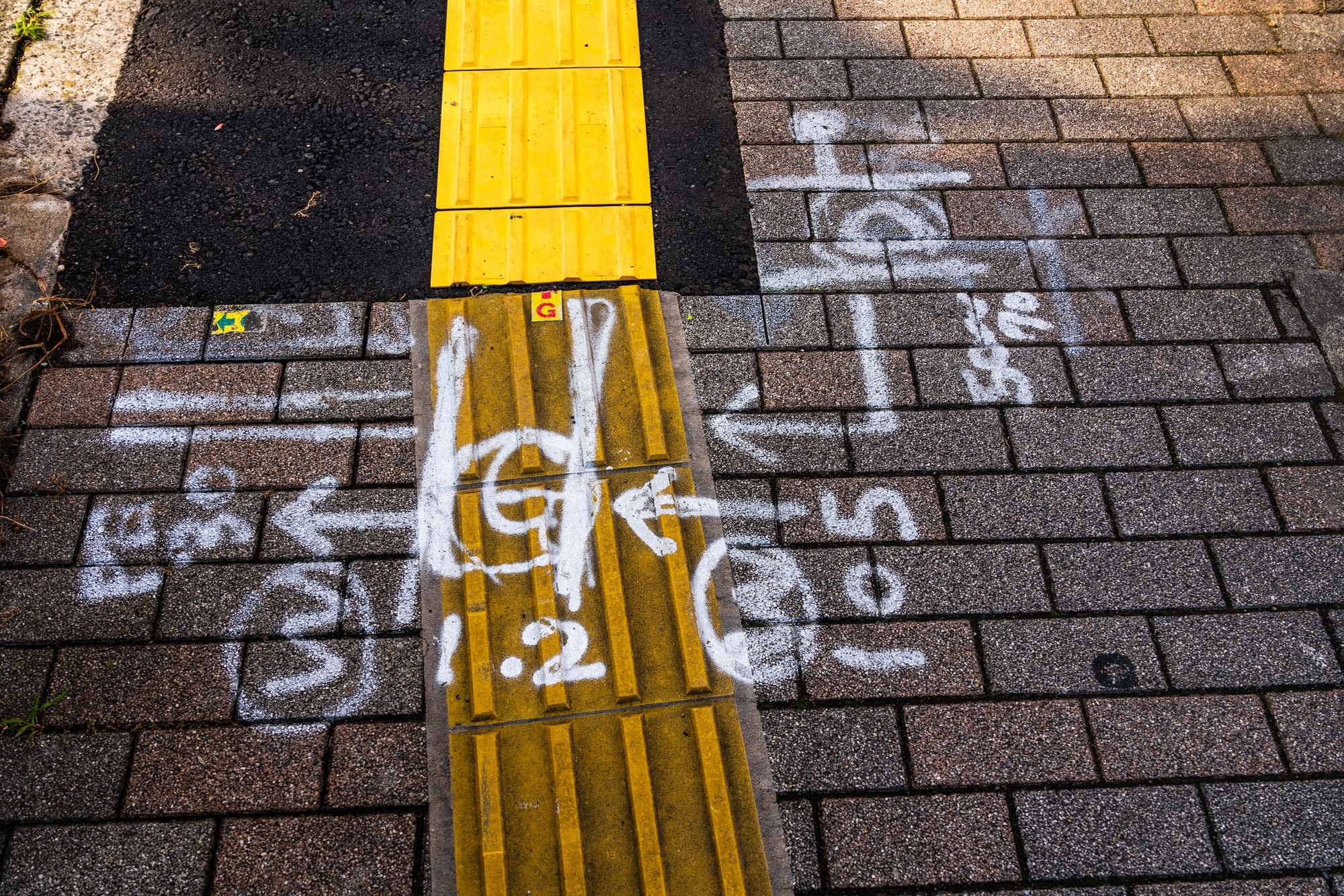 Various patterns drawn on tactile paving blocks