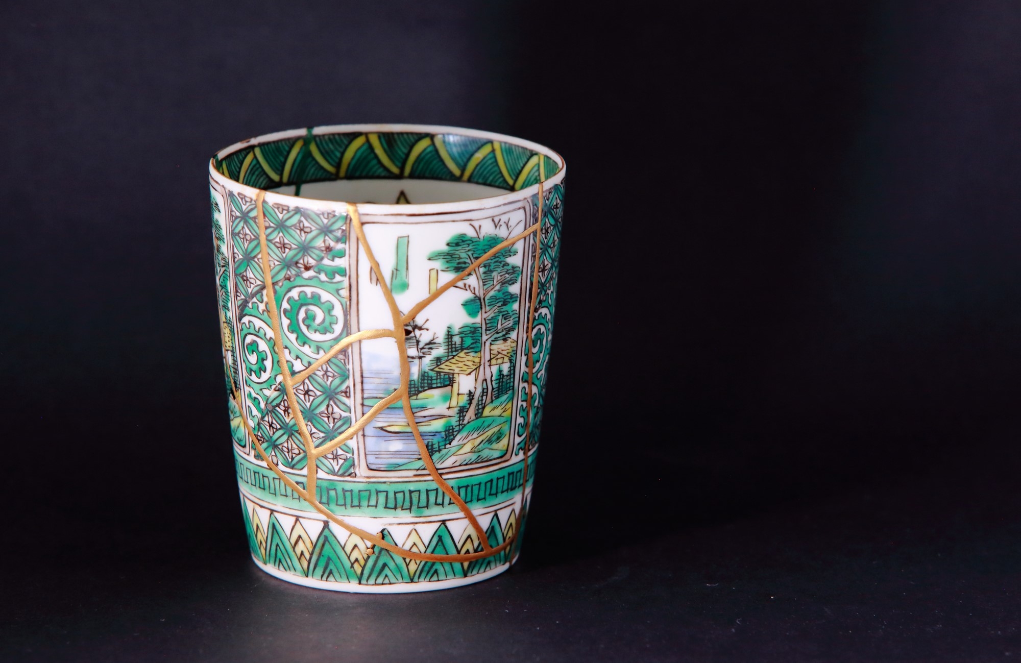 A teacup repaired with the kintsugi technique