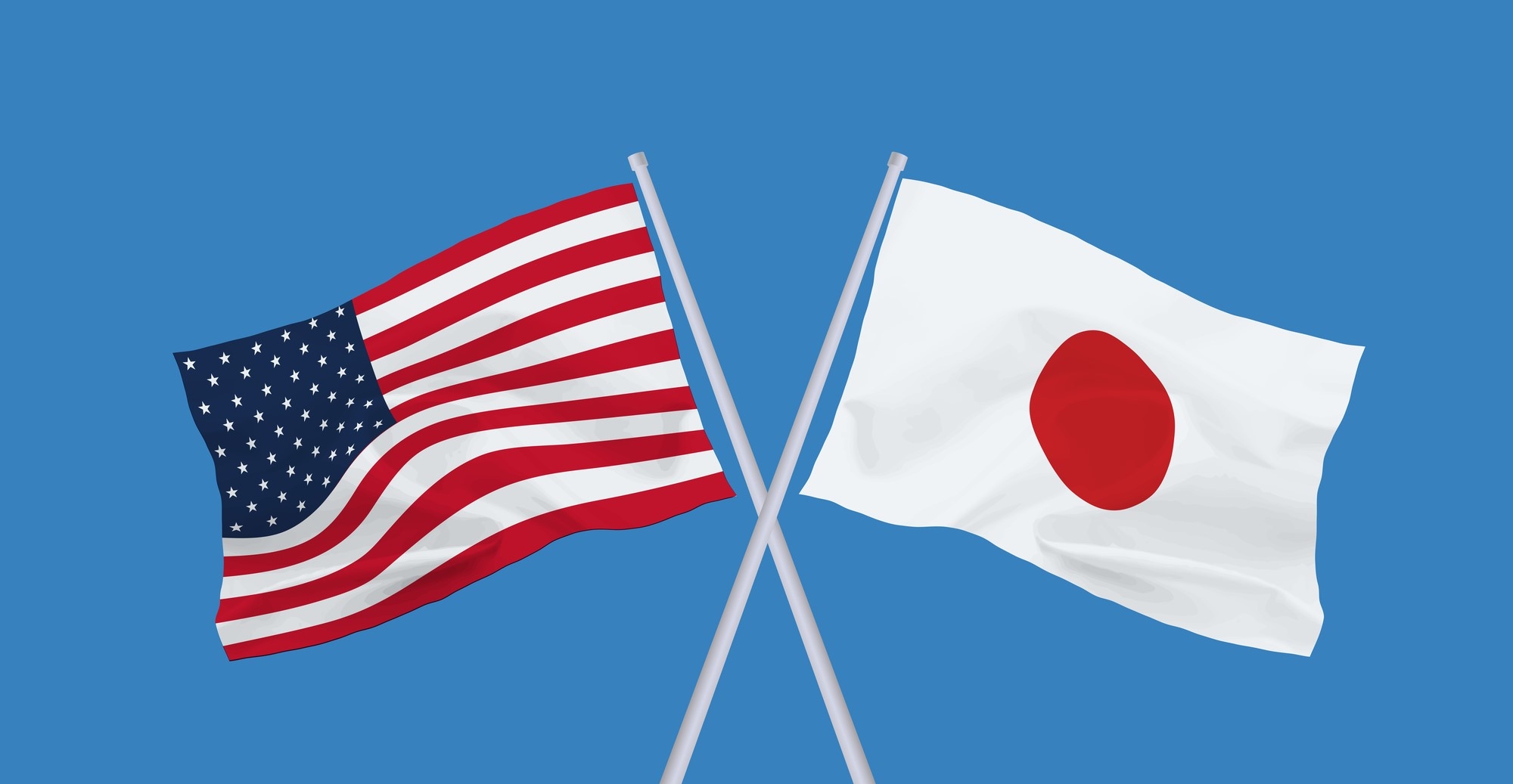 Crossed Japan and US flags