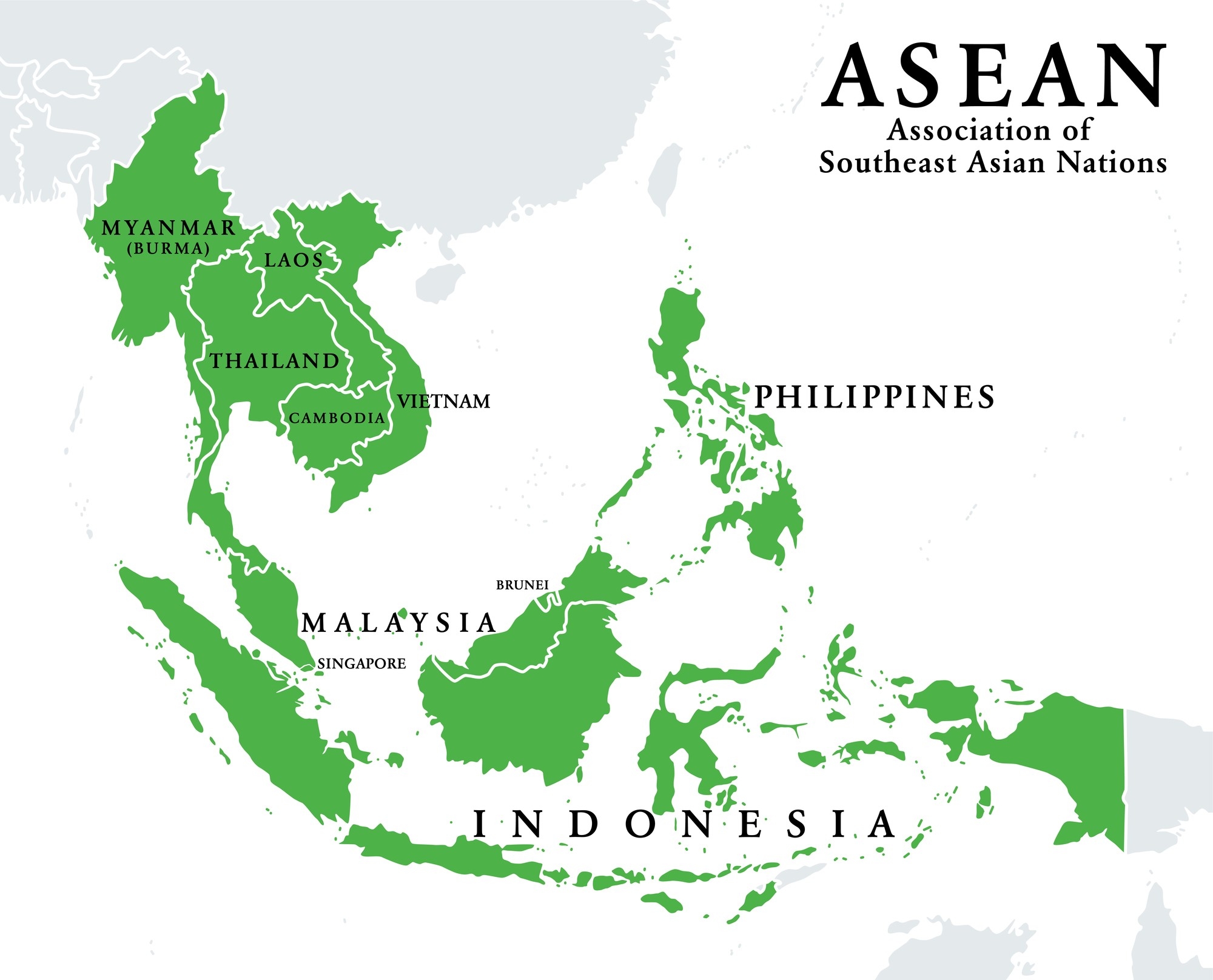 A map with ASEAN countries