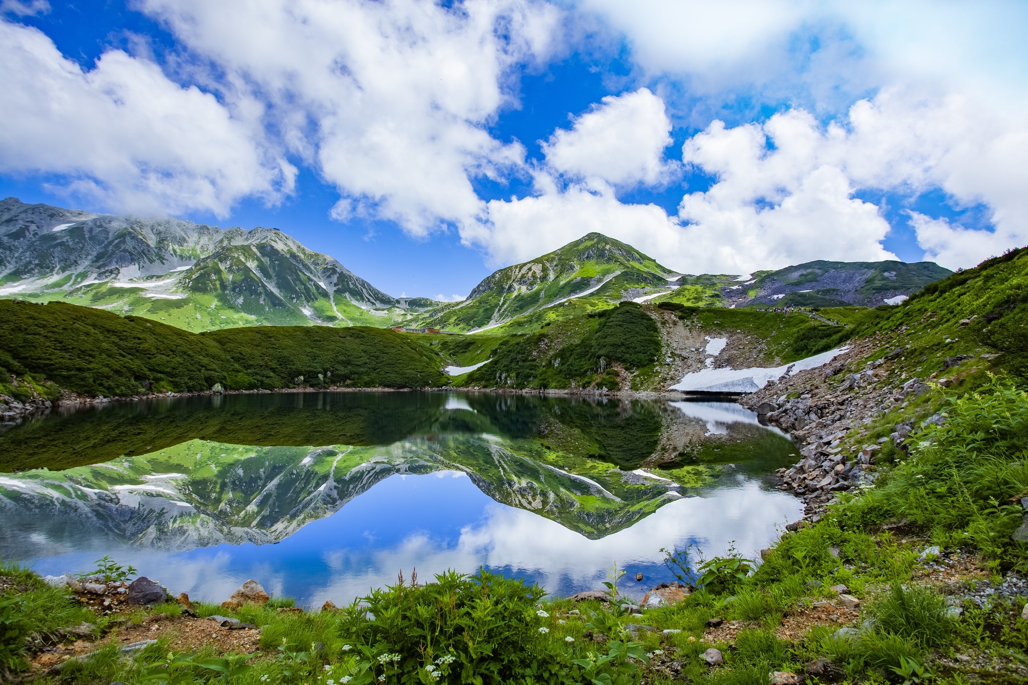 A lake surrounded by mountains