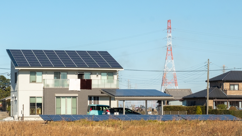 Solar panels on a house in Saitama, Japan